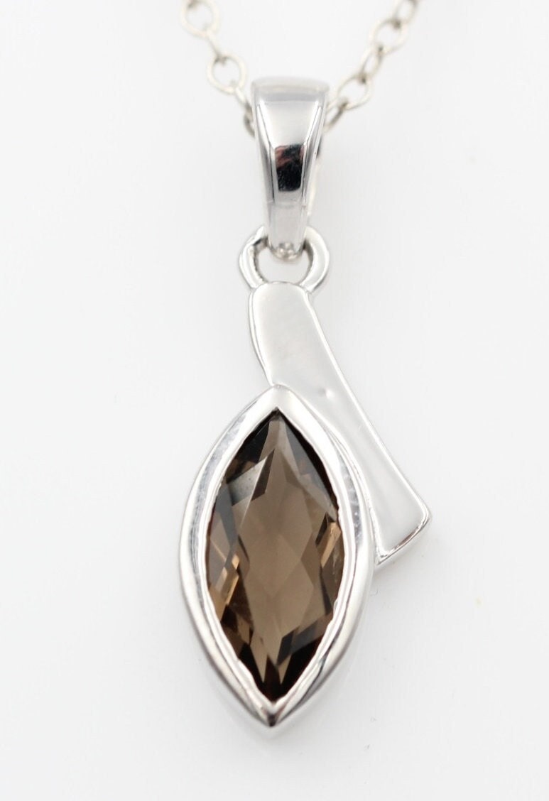 1,8 Carat Rauchquarz Anhänger 925 Silber Collier Kette Quarz