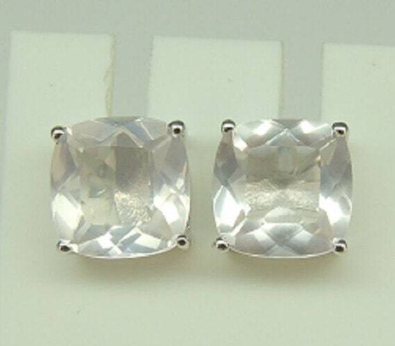 Edle 4,2 Carat Rosenquarz Ohrstecker 925 Silber Top Edel