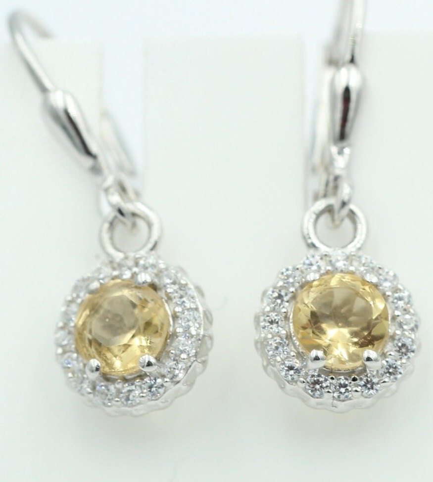 Edle 1,2 Carat Citrin Brisur 925 Silber Ohrhänger Ohrstecker mit Zirkonia Top