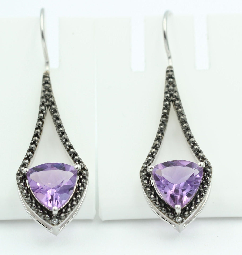 3,0 Carat brasilanischer Amethyst Ohrhaken schwarzem Spinell Ohrhaken 925 Silber
