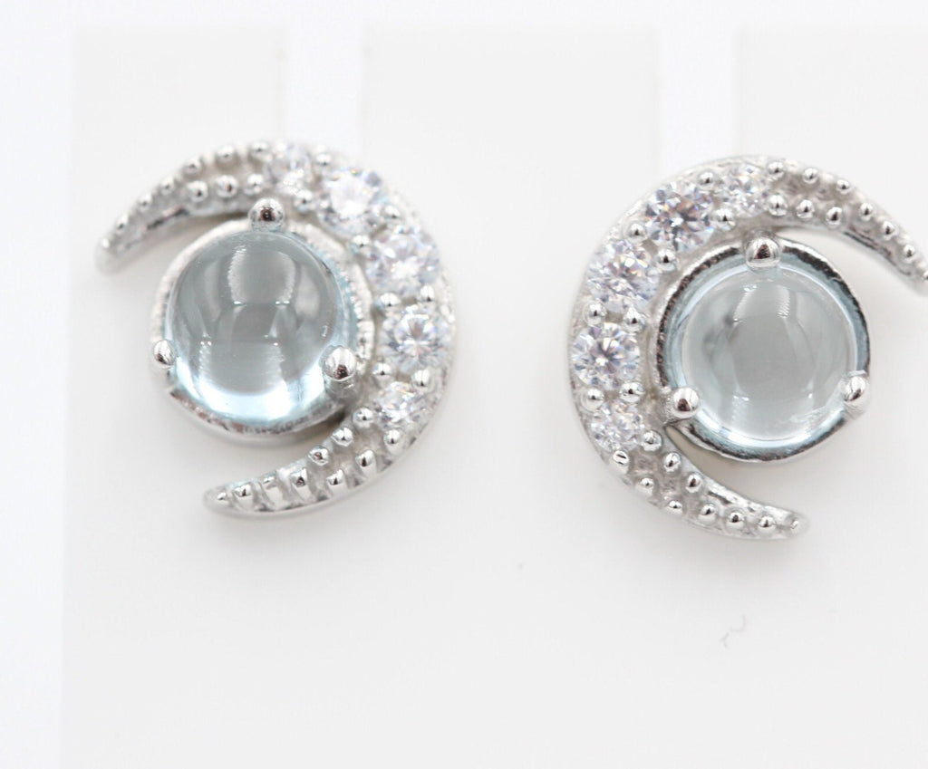 Edle 1,10 Carat Blautopas Mondohrstecker 925 Silber hellblauer Edelstein Top
