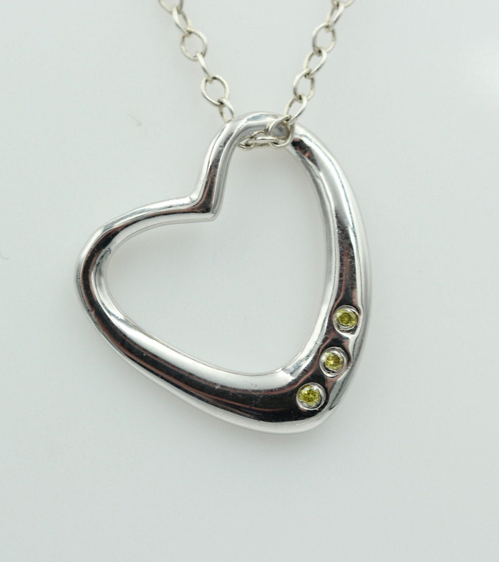 Edler 0,03 Carat gelber Diamant Herzanhänger 925 Silber Herz Collier Kette