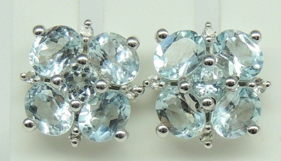 Edle 4,40 Carat Blautpas Weiatopas Ohrstecker, 925 Silber, Ohrring