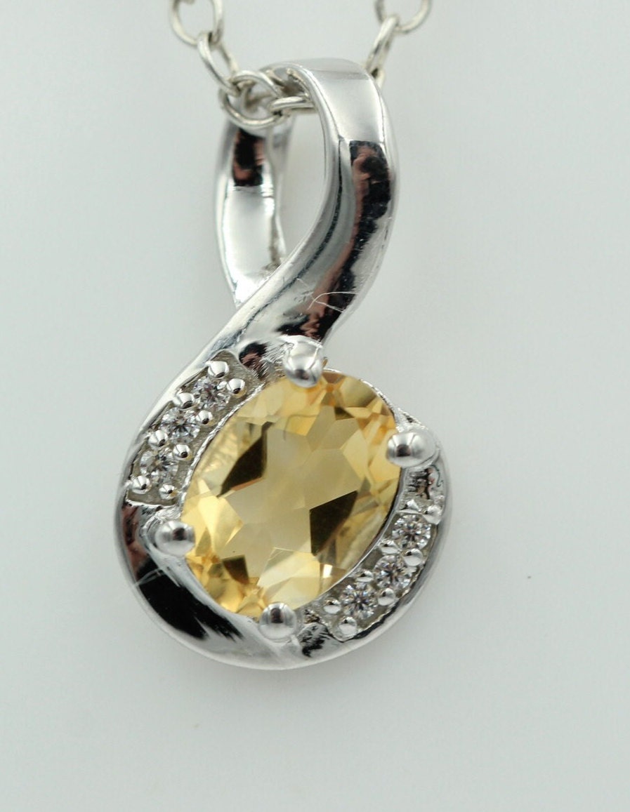 1,12 Carat gelber Citrin  Anhänger 925 Silber Collier Kette mit Zirkonia Edel
