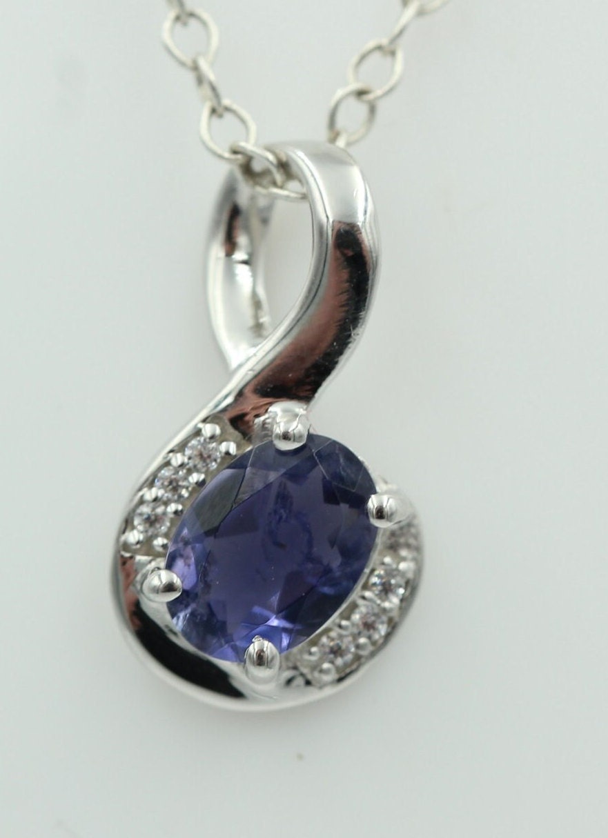 1,12 Carat Iolith Anhänger 925 Silber Collier Kette mit Zirkonia Top Edel
