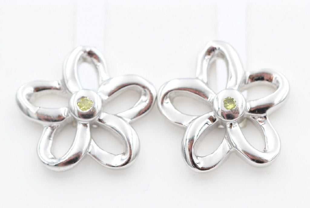 0,02 Carat gelber Diamant Blumen Ohrstecker 925 Silber G- H / I2-I3 Top Edel