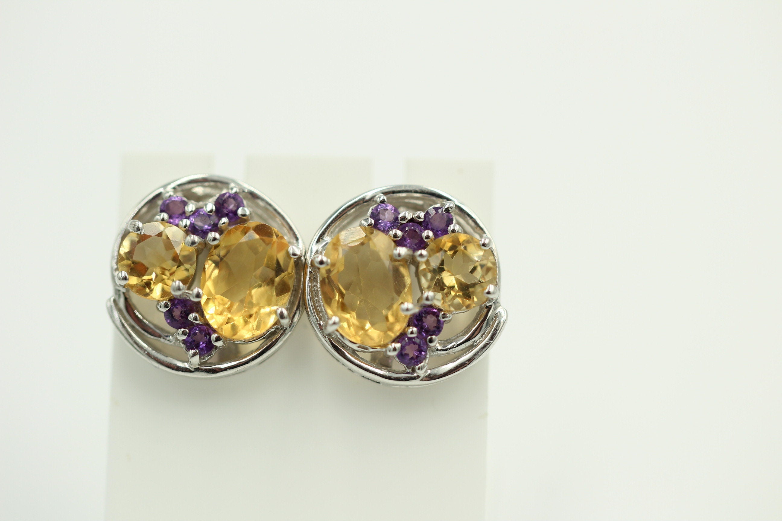 Design pur 3,9 Carat Citrin Amethyst Ohrstecker 925 Silber Ohrring Edel