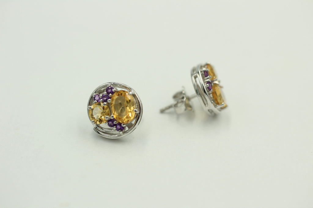 Design pur 3,9 Carat Citrin Amethyst Ohrstecker 925 Silber Ohrring Edel
