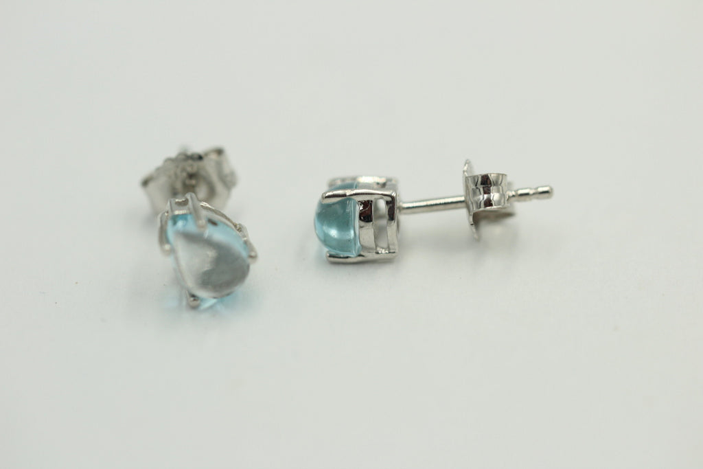 Edle 2,40 Carat Blautopas Cabochon Ohrstecker 925 Silber Ohrring Tropfen Schliff