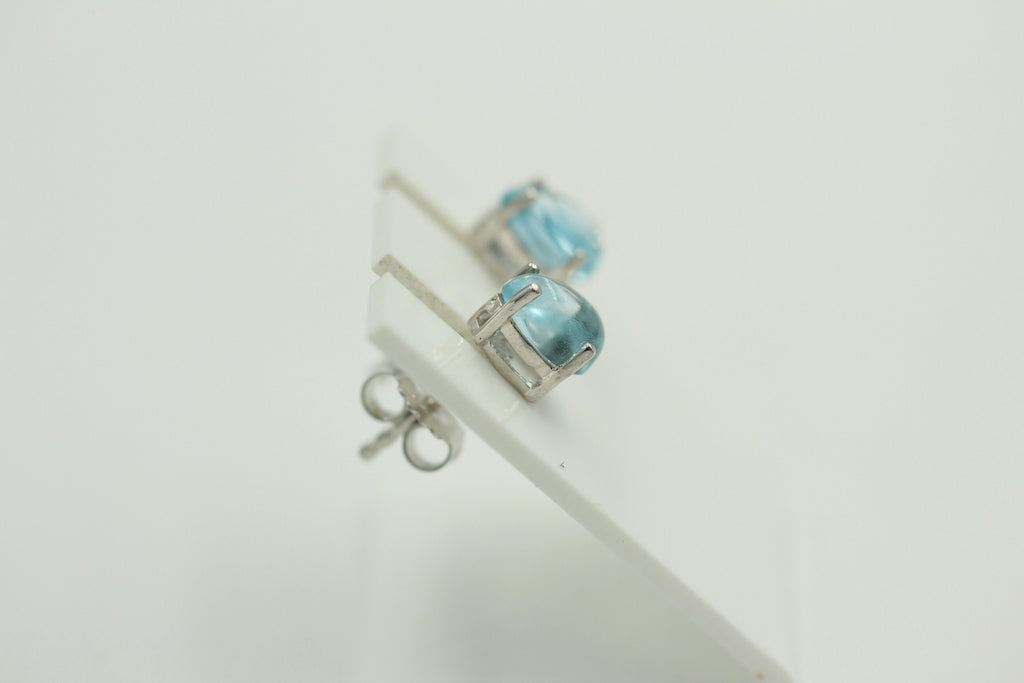 Edle 2,40 Carat Blautopas Cabochon Ohrstecker 925 Silber Ohrring Tropfen Schliff