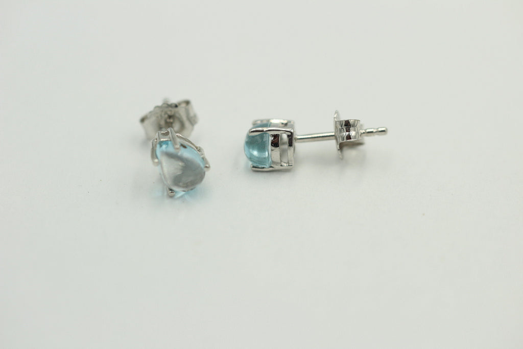 Edle 2,40 Carat Blautopas Cabochon Ohrstecker 925 Silber Ohrring Tropfen Schliff