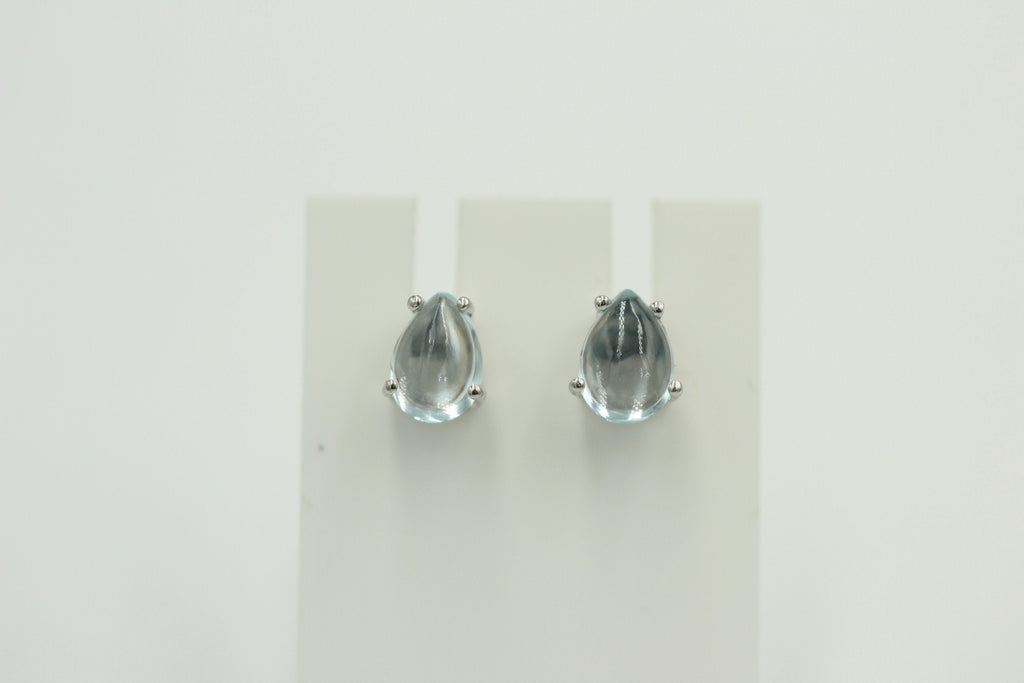 Edle 2,40 Carat Blautopas Cabochon Ohrstecker 925 Silber Ohrring Tropfen Schliff