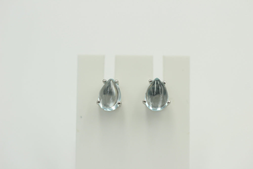 Edle 2,40 Carat Blautopas Cabochon Ohrstecker 925 Silber Ohrring Tropfen Schliff