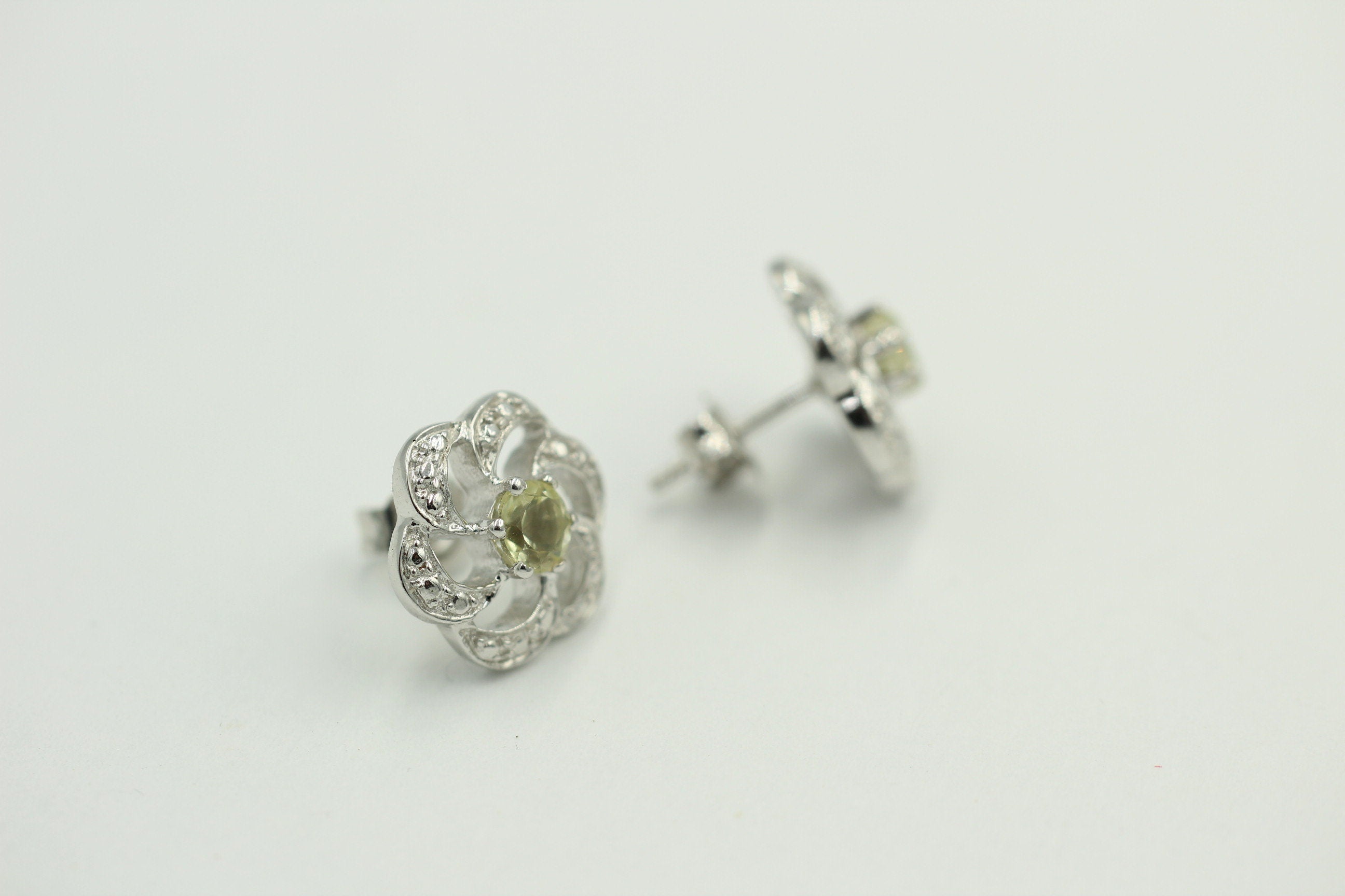 Edle 0,90 Carat Limonen Quarz Ohrstecker, Ohrring, 925 Silber Lemonquarz