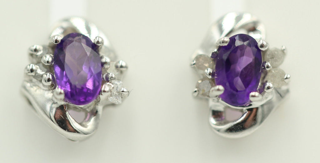 Edle 0,63 Carat Amethyst Diamant Ohrstecker 925 Silber, Ohrring Modern