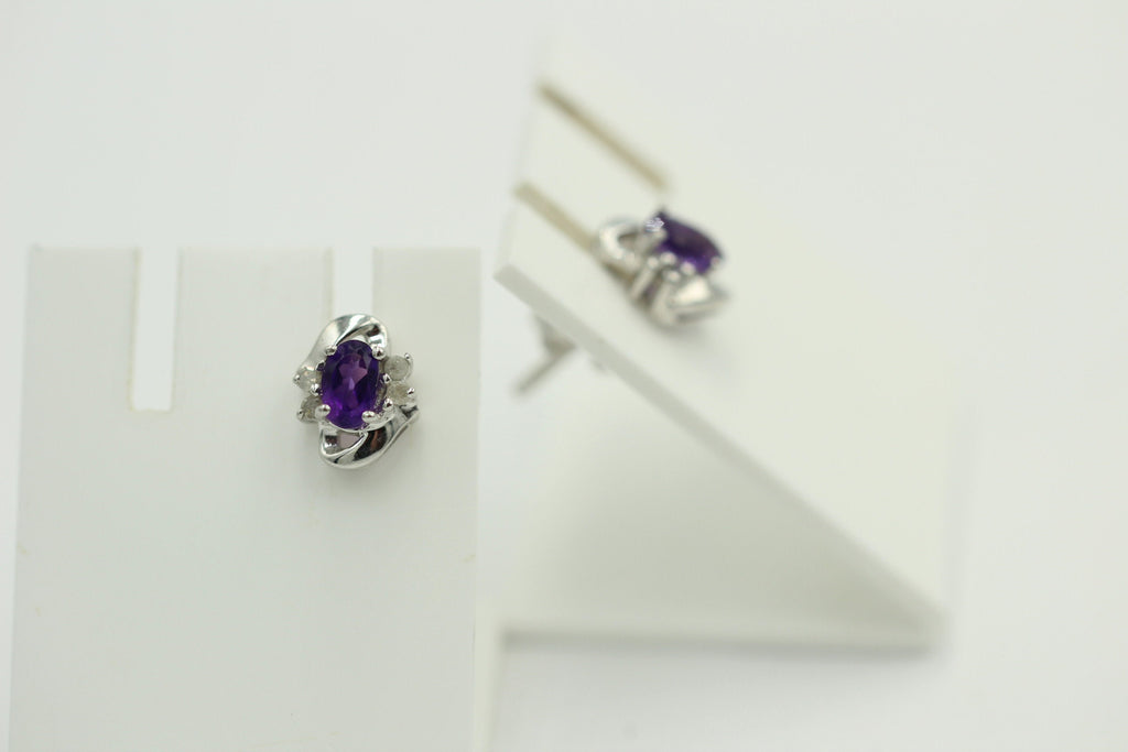 Edle 0,63 Carat Amethyst Diamant Ohrstecker 925 Silber, Ohrring Modern