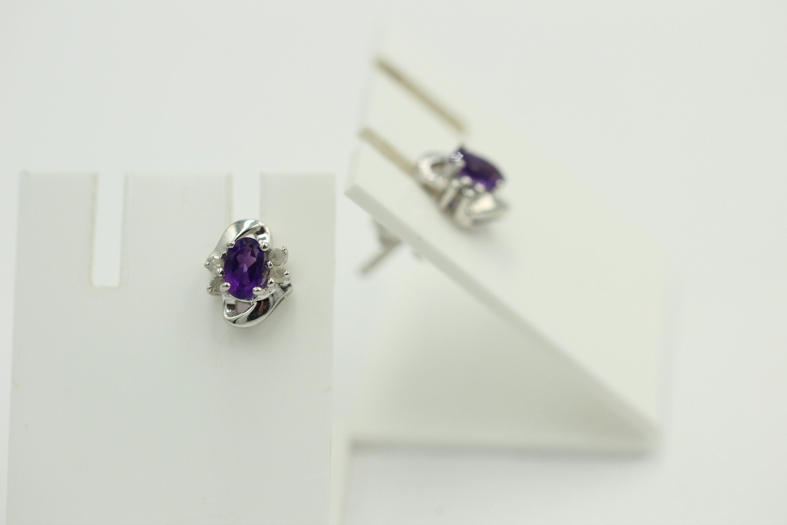 Edle 0,63 Carat Amethyst Diamant Ohrstecker 925 Silber, Ohrring Modern