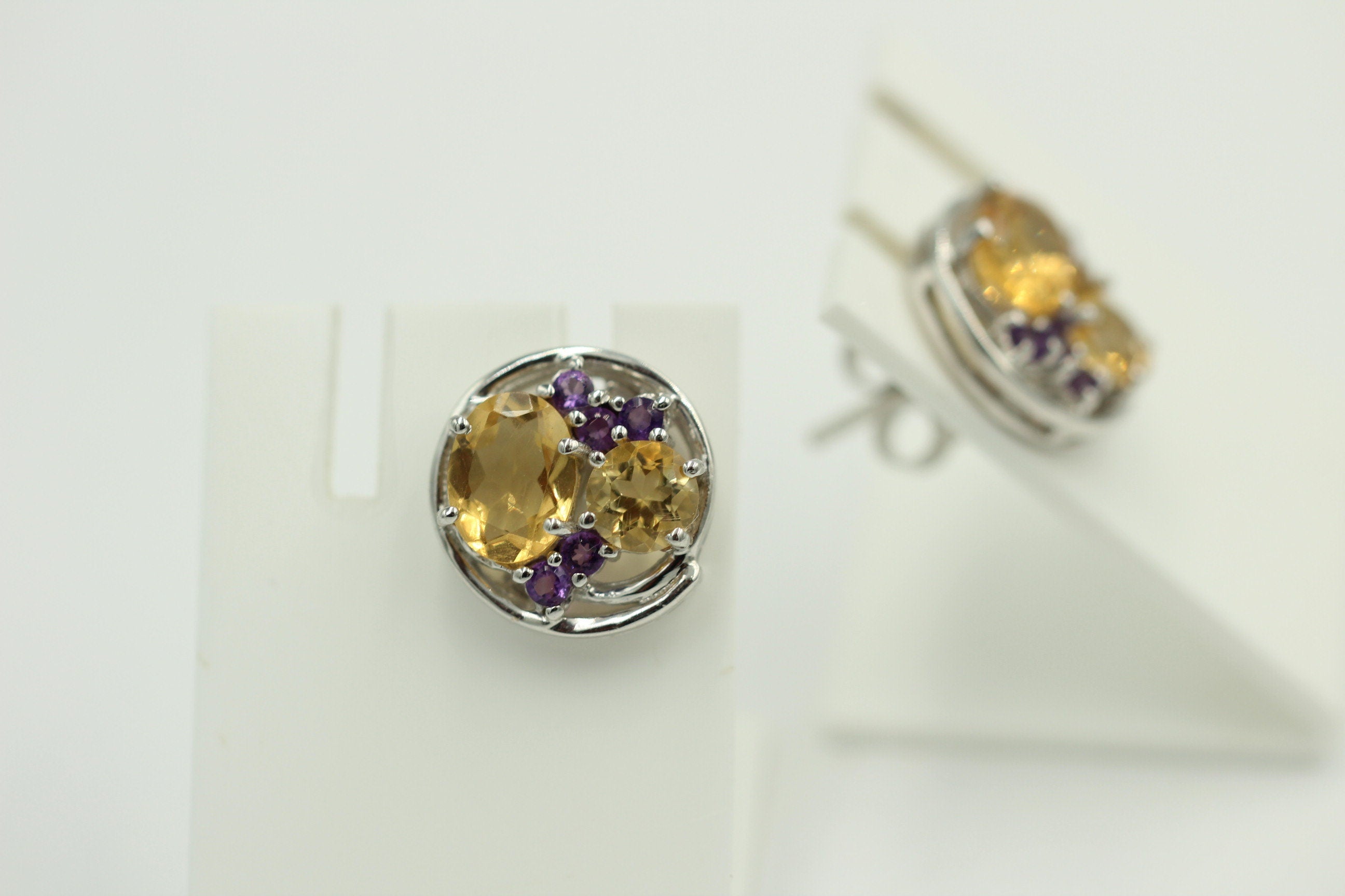 Design pur 3,9 Carat Citrin Amethyst Ohrstecker 925 Silber Ohrring Edel