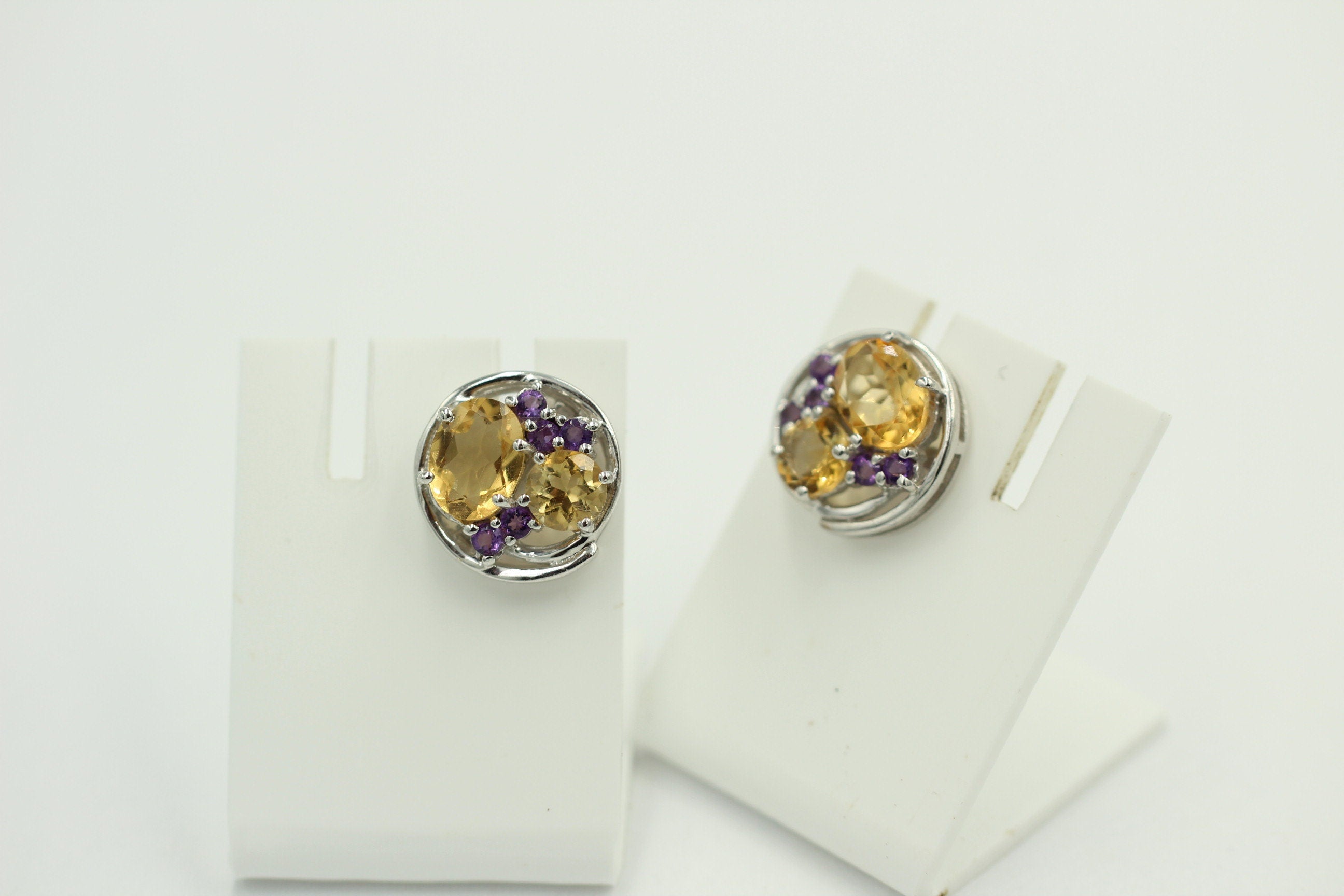 Design pur 3,9 Carat Citrin Amethyst Ohrstecker 925 Silber Ohrring Edel