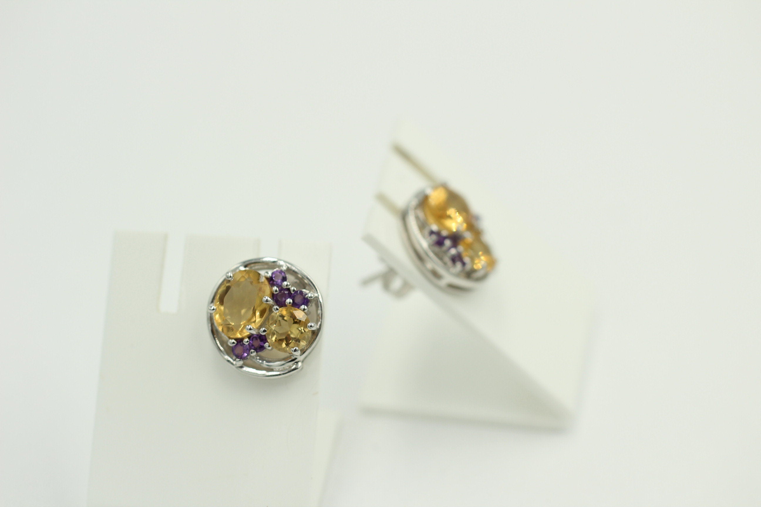 Design pur 3,9 Carat Citrin Amethyst Ohrstecker 925 Silber Ohrring Edel