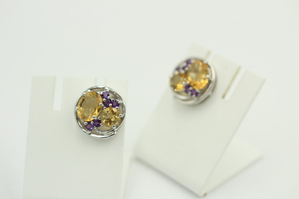 Design pur 3,9 Carat Citrin Amethyst Ohrstecker 925 Silber Ohrring Edel