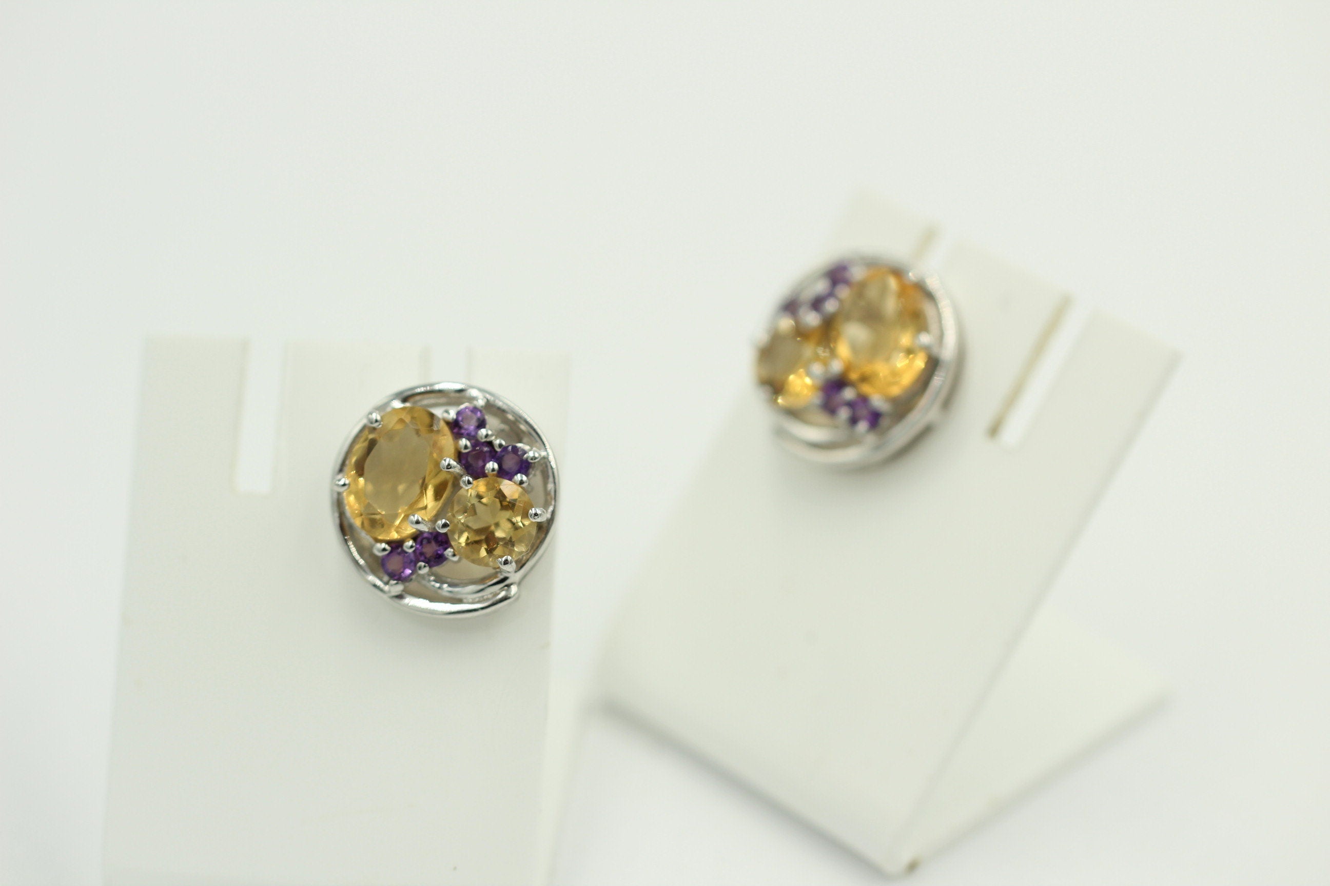 Design pur 3,9 Carat Citrin Amethyst Ohrstecker 925 Silber Ohrring Edel