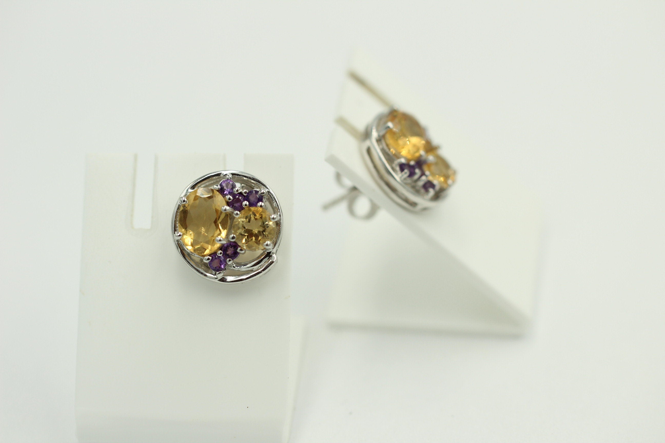 Design pur 3,9 Carat Citrin Amethyst Ohrstecker 925 Silber Ohrring Edel