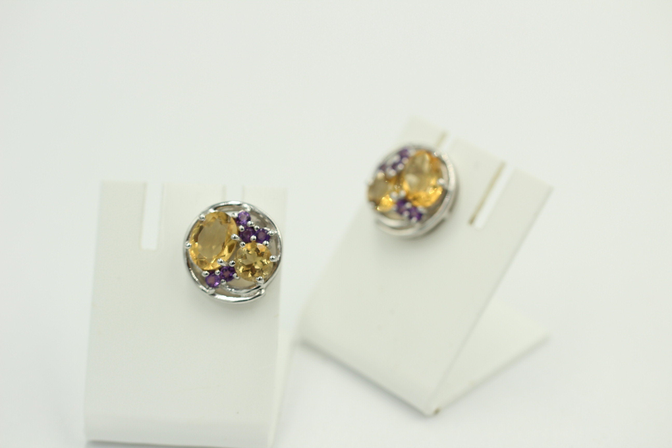 Design pur 3,9 Carat Citrin Amethyst Ohrstecker 925 Silber Ohrring Edel