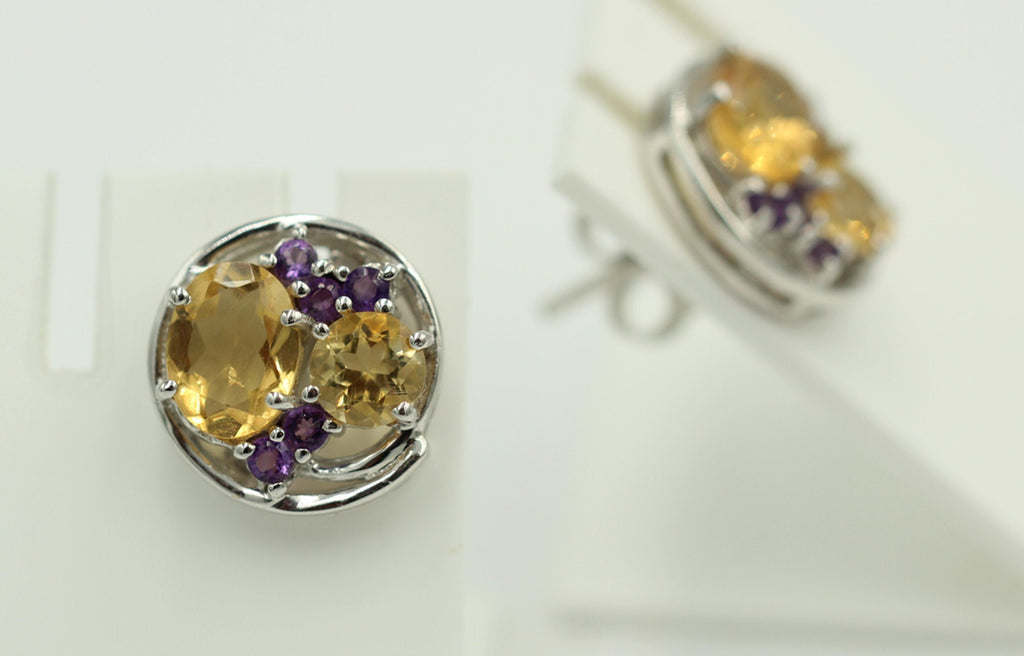 Design pur 3,9 Carat Citrin Amethyst Ohrstecker 925 Silber Ohrring Edel