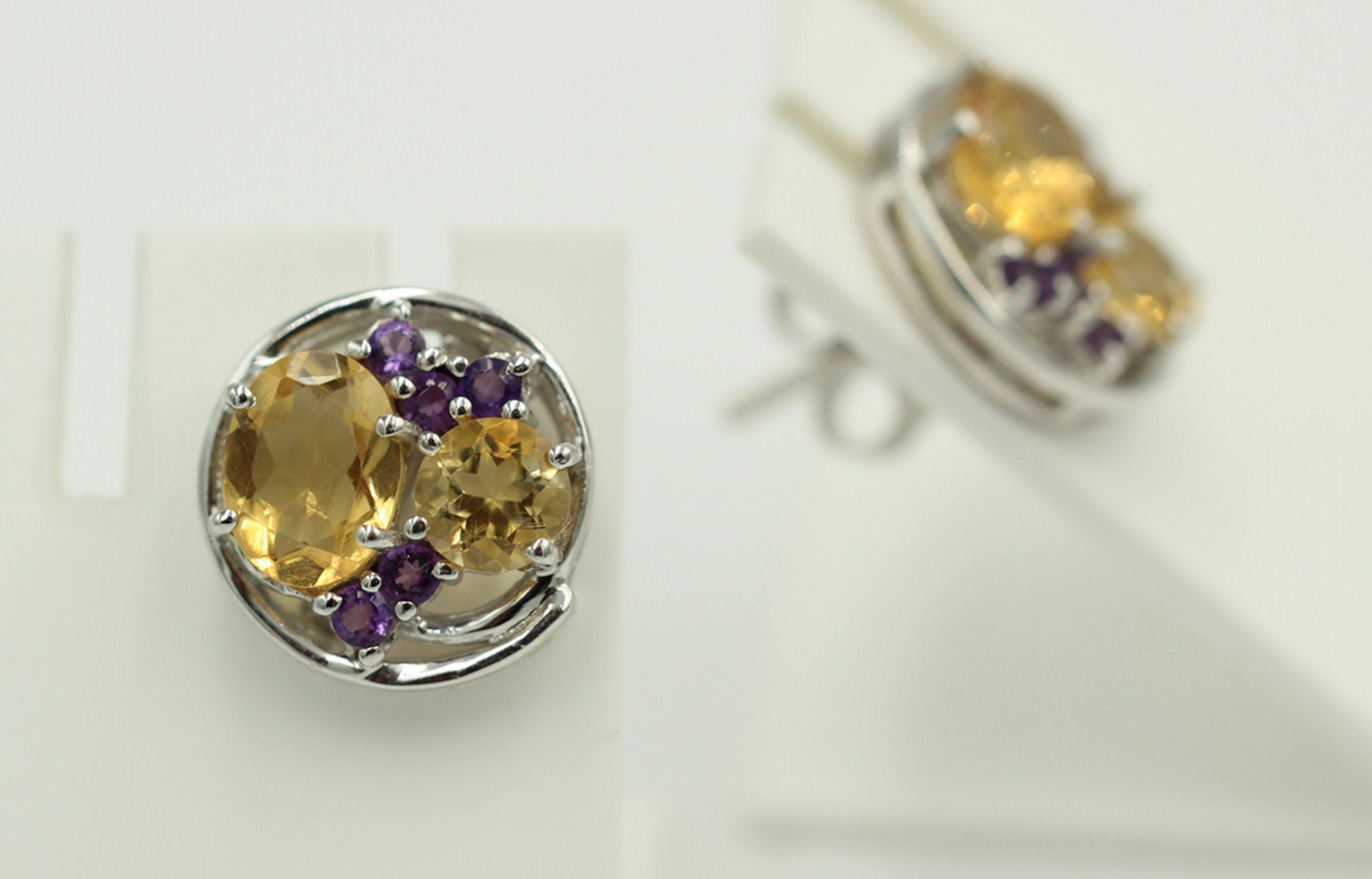 Design pur 3,9 Carat Citrin Amethyst Ohrstecker 925 Silber Ohrring Edel