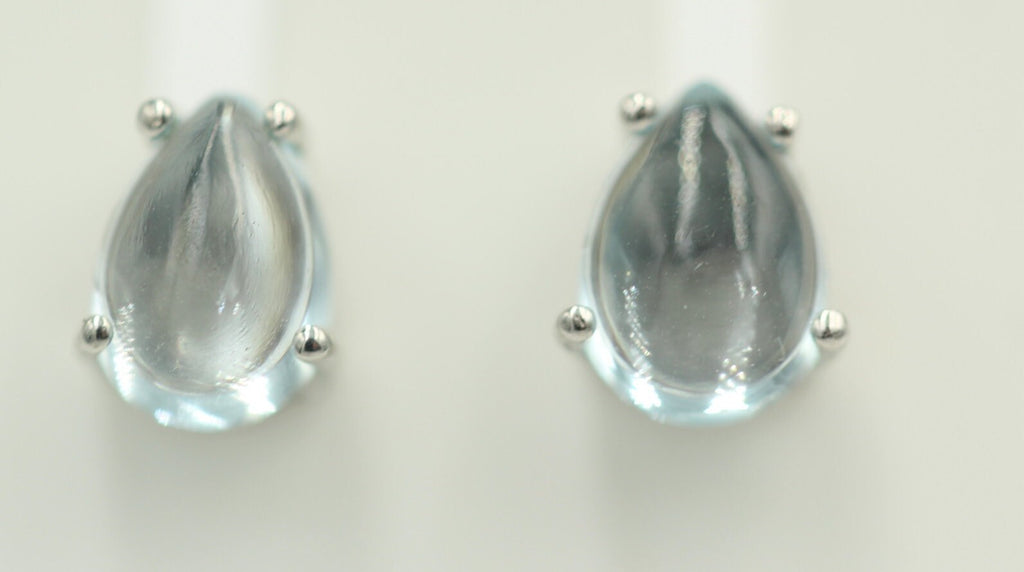 Edle 2,40 Carat Blautopas Cabochon Ohrstecker 925 Silber Ohrring Tropfen Schliff