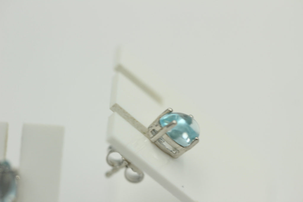 Edle 2,40 Carat Blautopas Cabochon Ohrstecker 925 Silber Ohrring Tropfen Schliff