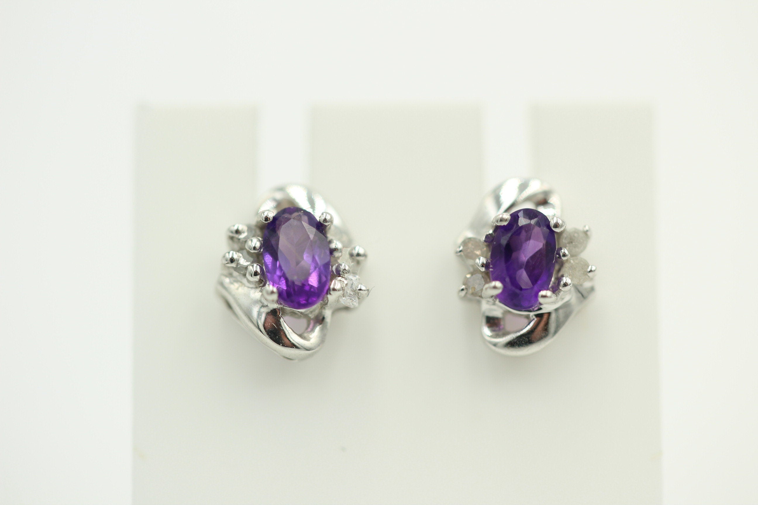 Edle 0,63 Carat Amethyst Diamant Ohrstecker 925 Silber, Ohrring Modern