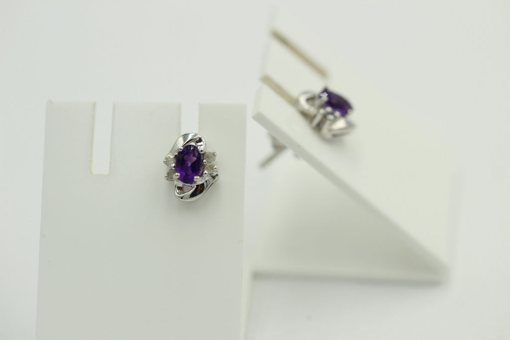 Edle 0,63 Carat Amethyst Diamant Ohrstecker 925 Silber, Ohrring Modern