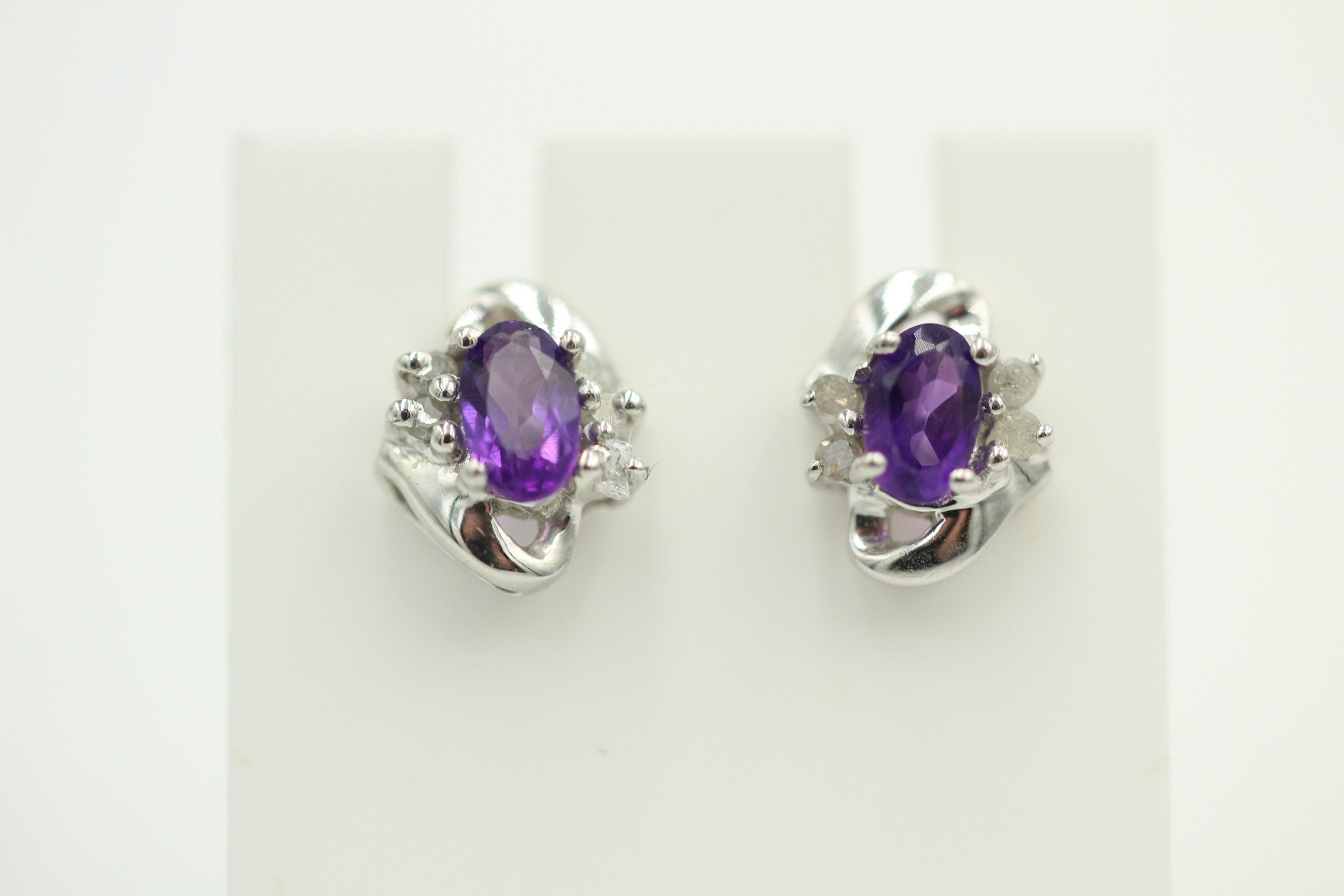 Edle 0,63 Carat Amethyst Diamant Ohrstecker 925 Silber, Ohrring Modern