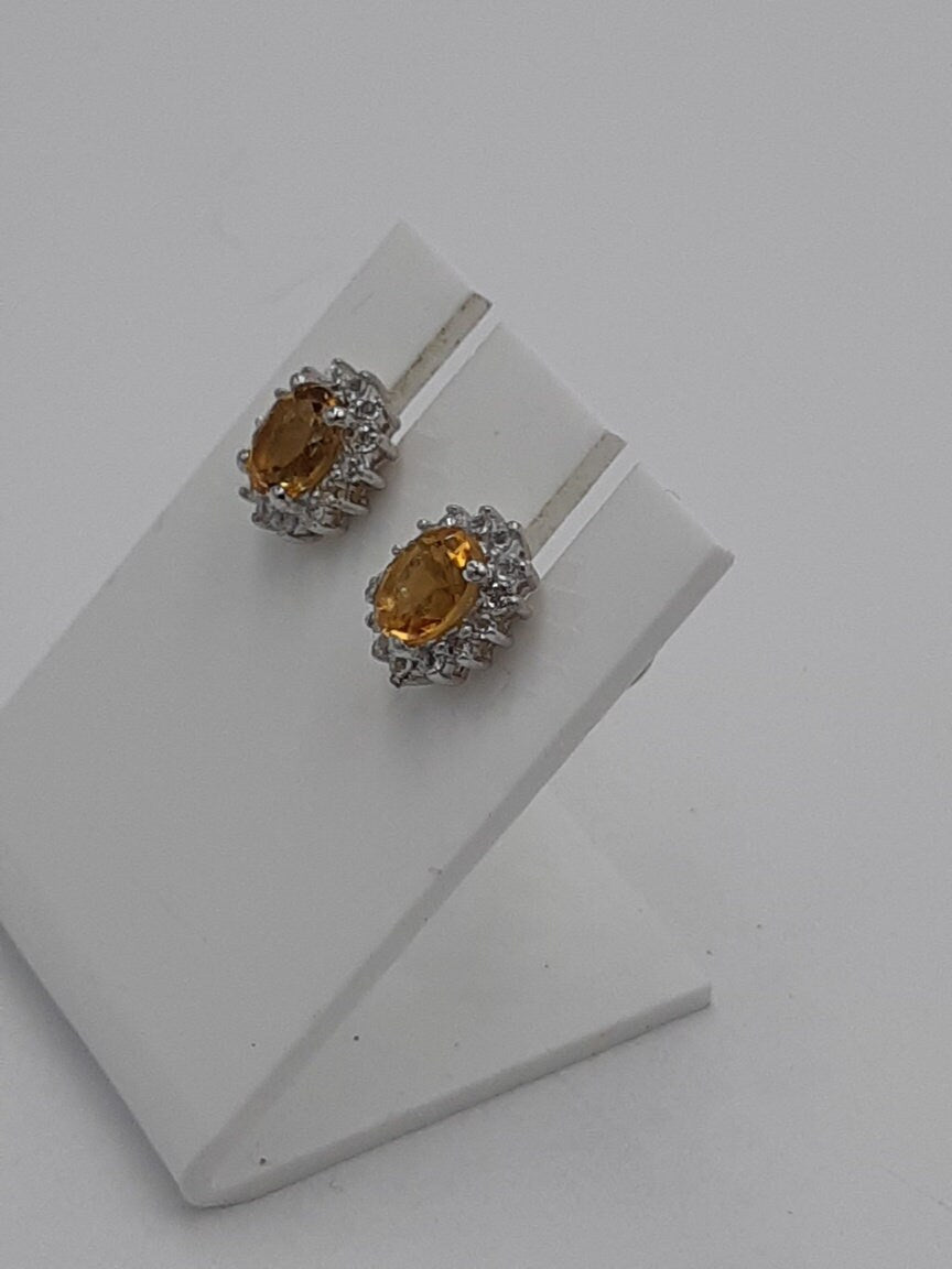 Edle 0,98 Carat gelber Citrin, Weißtopas, Topas Ohrstecker, Ohrring, 925 Silber