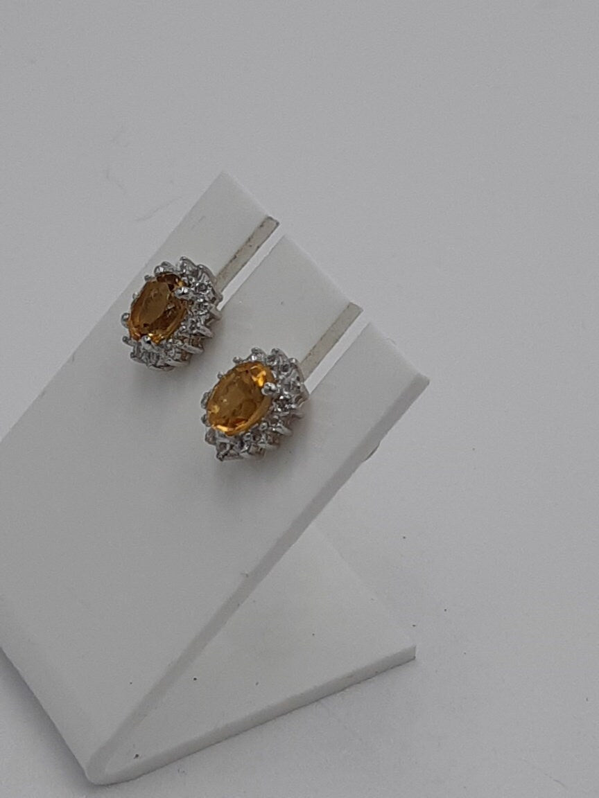 Edle 0,98 Carat gelber Citrin, Weißtopas, Topas Ohrstecker, Ohrring, 925 Silber
