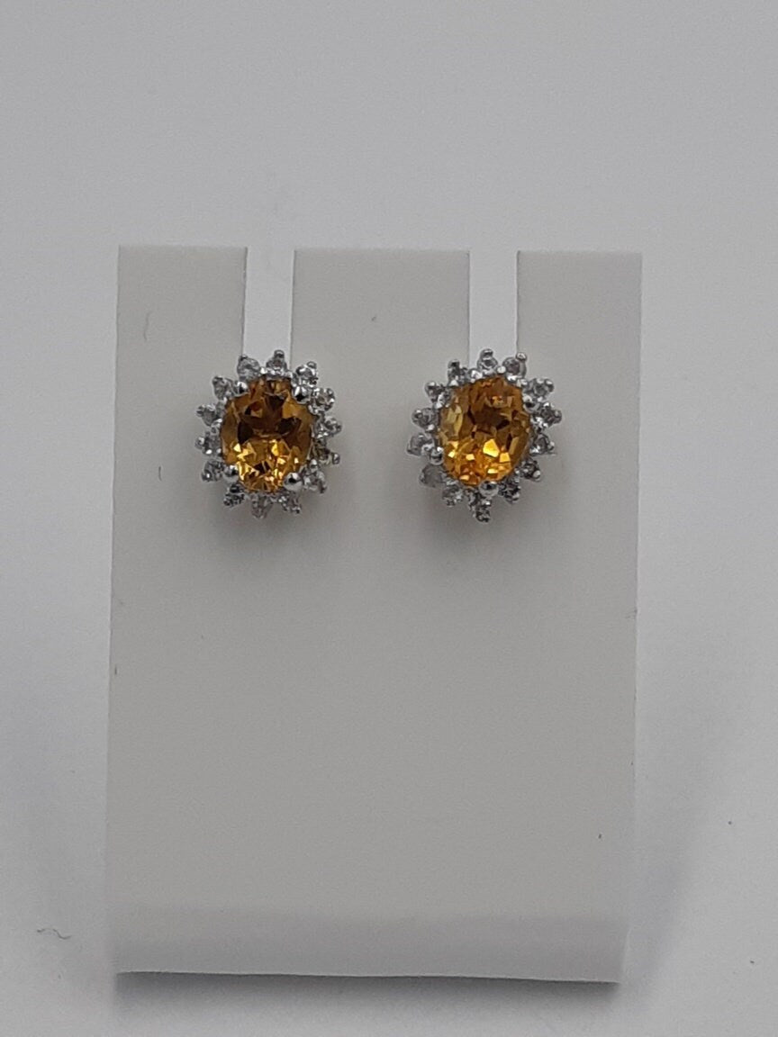 Edle 0,98 Carat gelber Citrin, Weißtopas, Topas Ohrstecker, Ohrring, 925 Silber