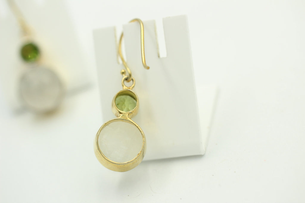 Design pur 12 Carat Mondlichttopas, Peridot Ohrhanger, 925 Silber vergoldet