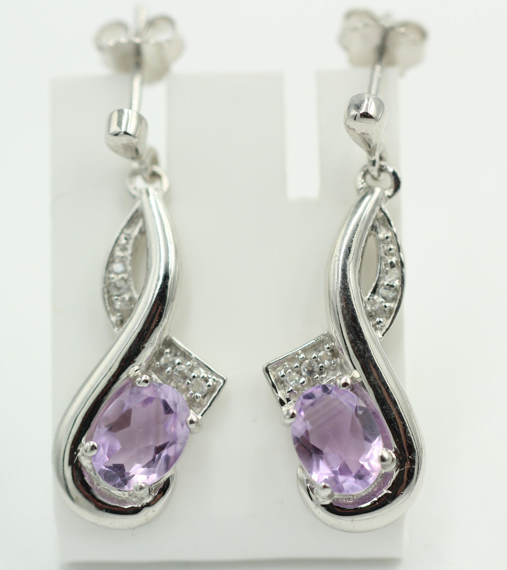 Edle 2,45 Carat Amethyst / Weiatopas Ohrhanger / Ohrstecker, 925 Silber, Rhod.