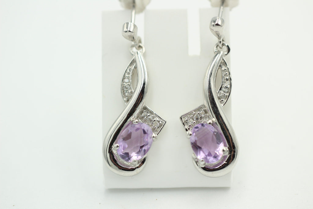 Edle 2,45 Carat Amethyst / Weiatopas Ohrhanger / Ohrstecker, 925 Silber, Rhod.