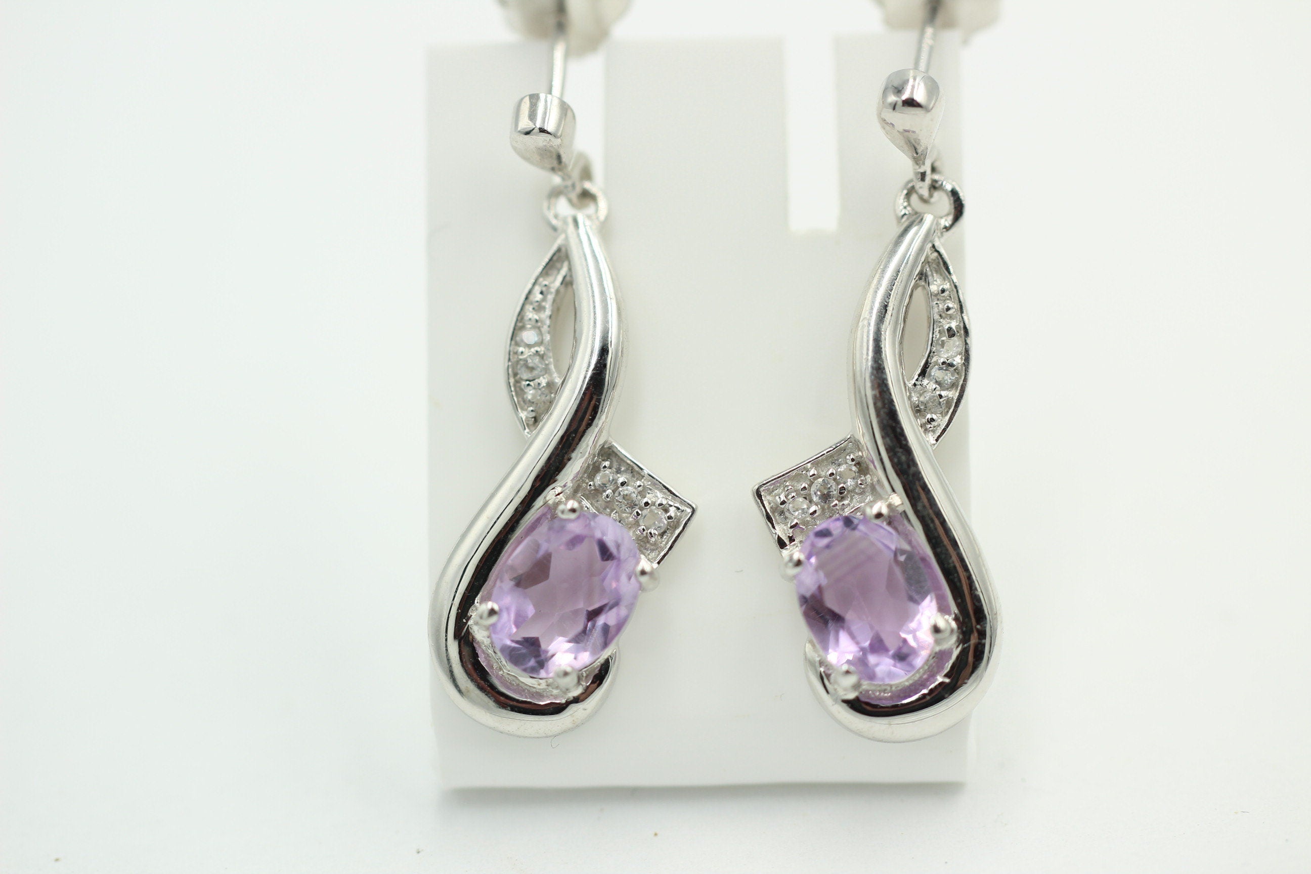 Edle 2,45 Carat Amethyst / Weiatopas Ohrhanger / Ohrstecker, 925 Silber, Rhod.