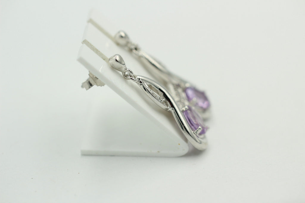 Edle 2,45 Carat Amethyst / Weiatopas Ohrhanger / Ohrstecker, 925 Silber, Rhod.