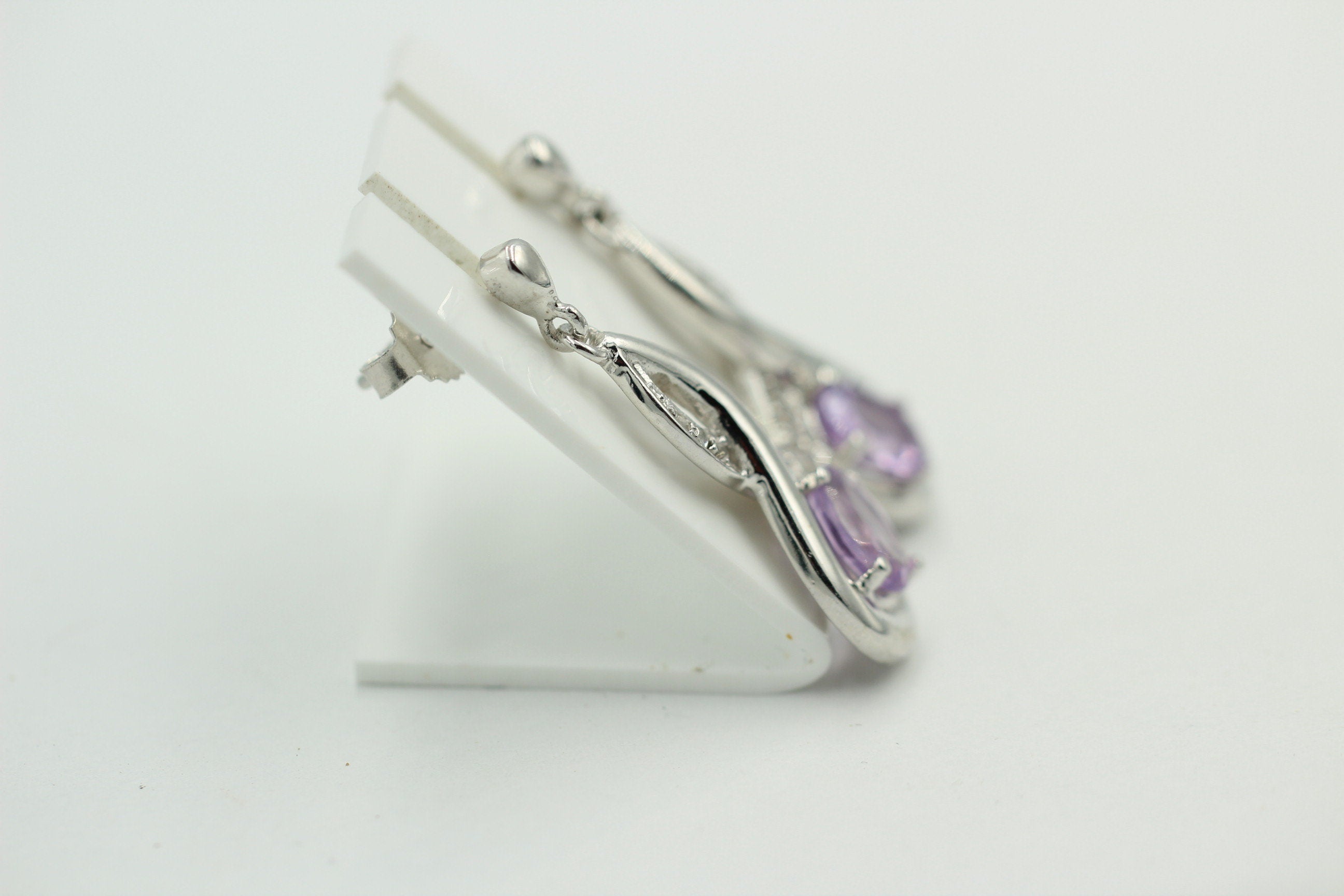 Edle 2,45 Carat Amethyst / Weiatopas Ohrhanger / Ohrstecker, 925 Silber, Rhod.