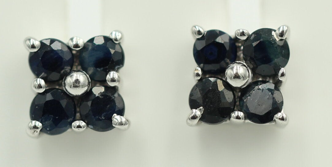 Edle 0,95 Carat schwarz blaue Saphir Ohrstecker 925 Sterling Silber Edelstein