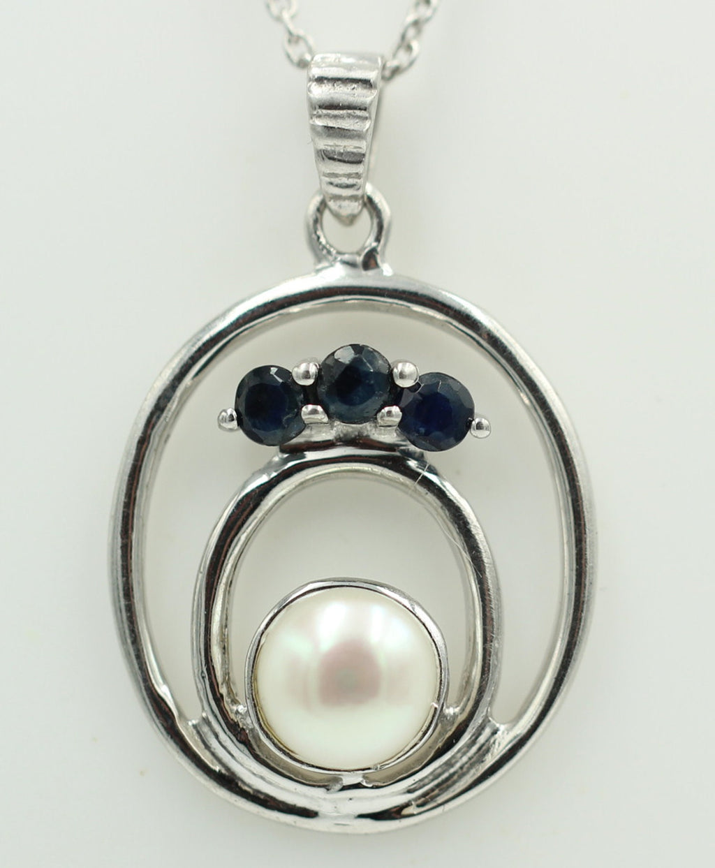 Edle 2,44 Carat blaue Saphir Perlen Anhänger 925 Silber Collier Kette