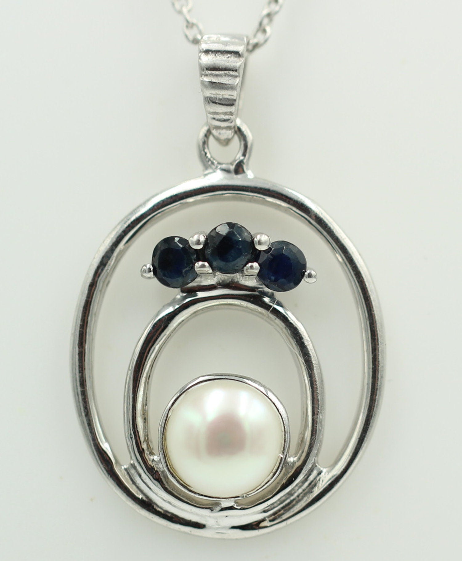 Edle 2,44 Carat blaue Saphir Perlen Anhänger 925 Silber Collier Kette