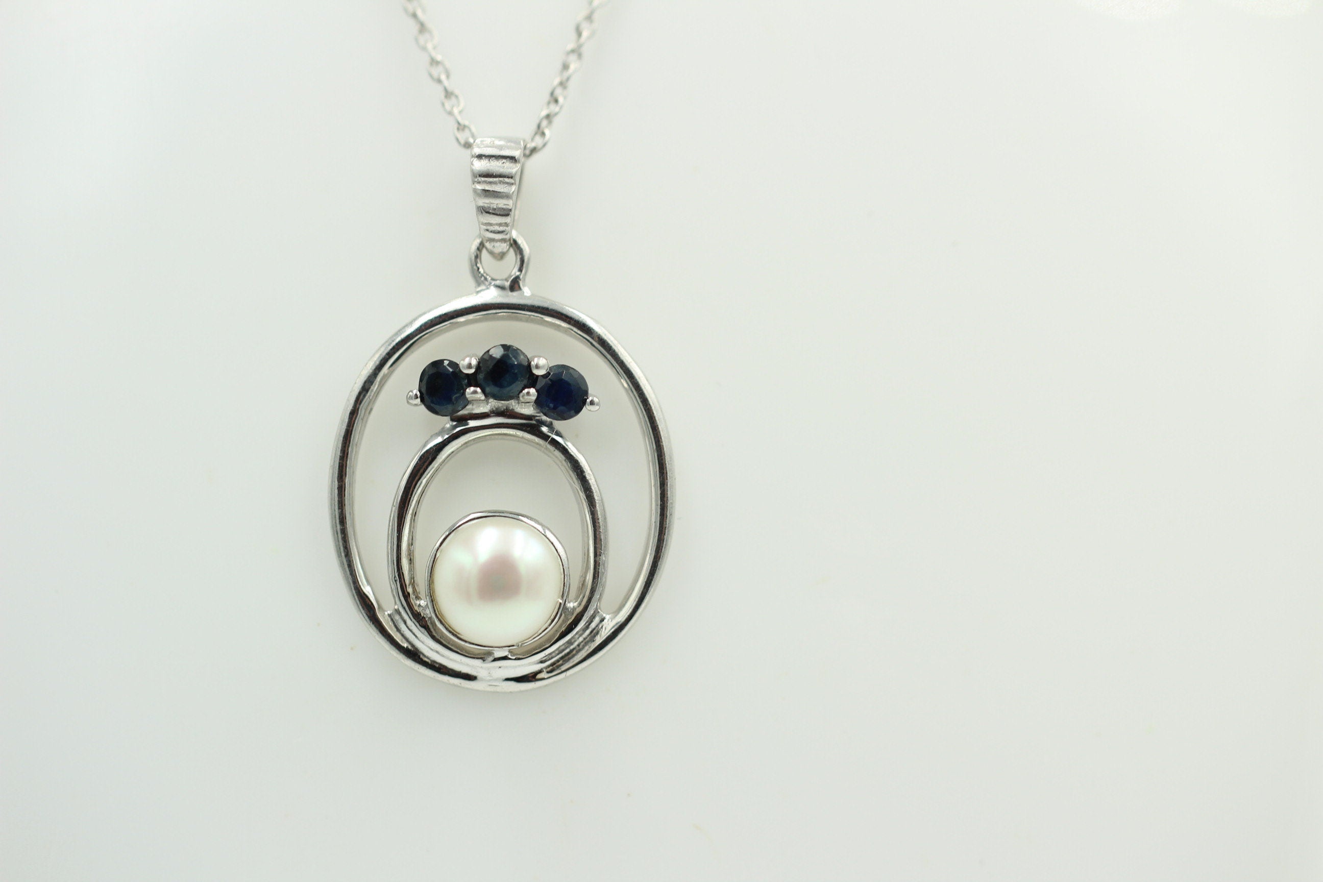 Edle 2,44 Carat blaue Saphir Perlen Anhänger 925 Silber Collier Kette