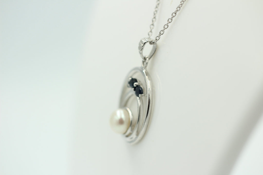 Edle 2,44 Carat blaue Saphir Perlen Anhänger 925 Silber Collier Kette