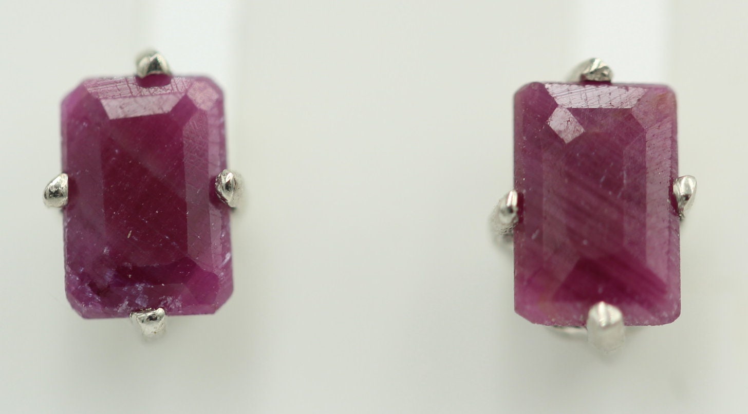 Edler 1,50 Carat Rubin Ohrstecker, Ohrring, 925 Silber, Rhodiniert